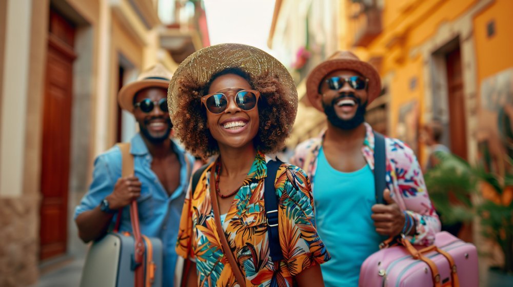 Groupe de touristes souriants